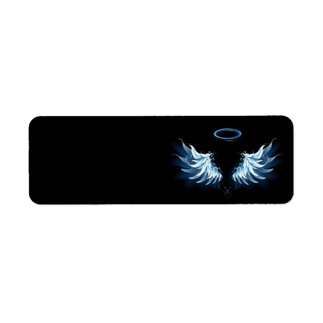 Blue Glowing Angel Wings on black background Label (Front)