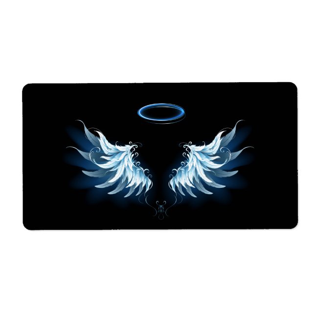 Blue Glowing Angel Wings on black background Label (Front)