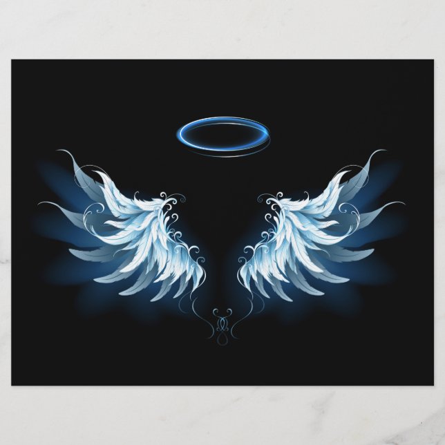 Blue Glowing Angel Wings on black background Letterhead (Front)