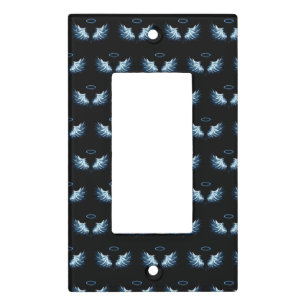 Blue Glowing Angel Wings on black background Light Switch Cover