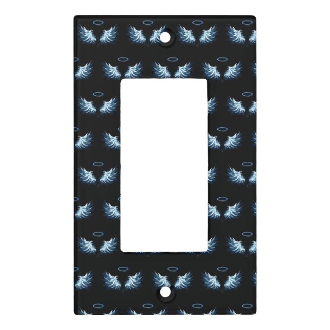 Blue Glowing Angel Wings on black background Light Switch Cover (Front)