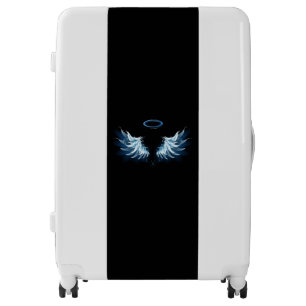 Blue Glowing Angel Wings on black background Luggage