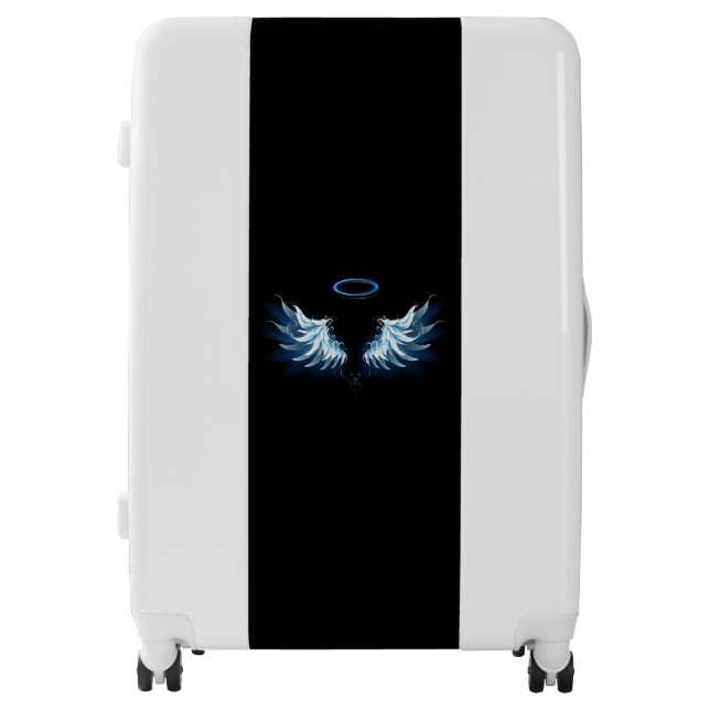 Blue Glowing Angel Wings on black background Luggage (Front)