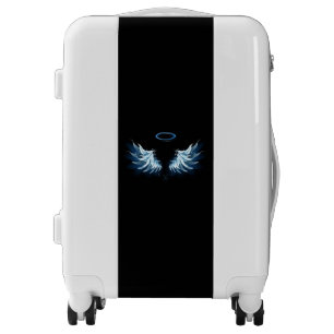 Blue Glowing Angel Wings on black background Luggage