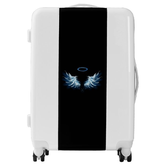 Blue Glowing Angel Wings on black background Luggage (Front)