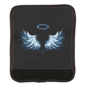 Blue Glowing Angel Wings on black background Luggage Handle Wrap