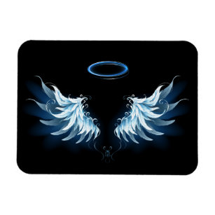 Blue Glowing Angel Wings on black background Magnet