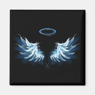 Blue Glowing Angel Wings on black background Magnet