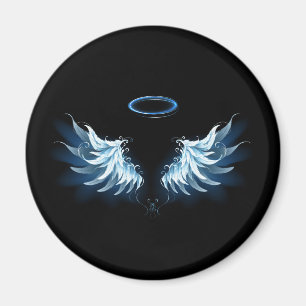 Blue Glowing Angel Wings on black background Magnet