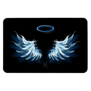Blue Glowing Angel Wings on black background Magnet
