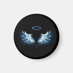 Blue Glowing Angel Wings on black background Magnet