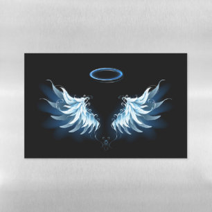 Blue Glowing Angel Wings on black background Magnetic Dry Erase Sheet