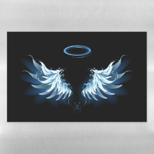 Blue Glowing Angel Wings on black background Magnetic Dry Erase Sheet