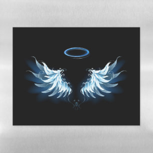 Blue Glowing Angel Wings on black background Magnetic Dry Erase Sheet