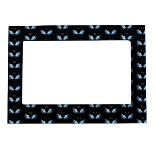 Blue Glowing Angel Wings on black background Magnetic Frame