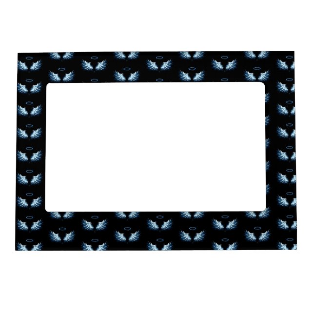 Blue Glowing Angel Wings on black background Magnetic Frame (Front)