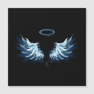 Blue Glowing Angel Wings on black background Magnetic Invitation