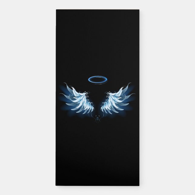 Blue Glowing Angel Wings on black background Magnetic Notepad (Front)