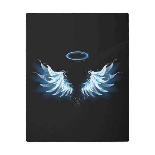 Blue Glowing Angel Wings on black background Metal Print