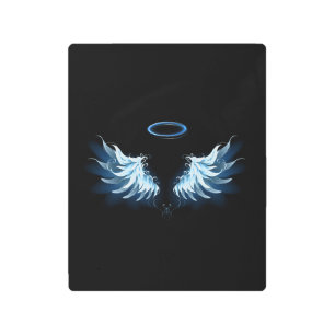 Blue Glowing Angel Wings on black background Metal Print