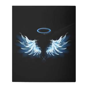 Blue Glowing Angel Wings on black background Metal Print