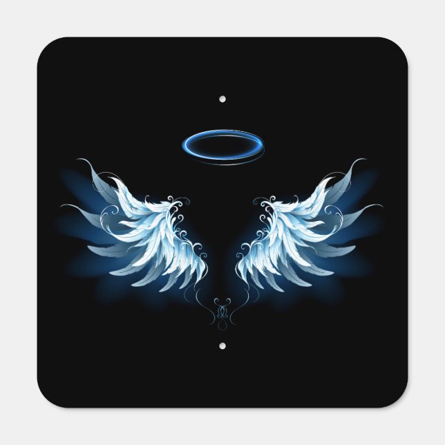 Blue Glowing Angel Wings on black background Metal Sign (Front)