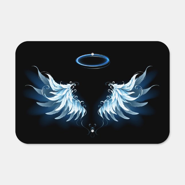 Blue Glowing Angel Wings on black background Metal Sign (Front)
