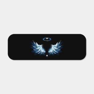 Blue Glowing Angel Wings on black background Metal Sign