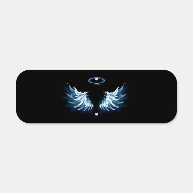 Blue Glowing Angel Wings on black background Metal Sign (Front)