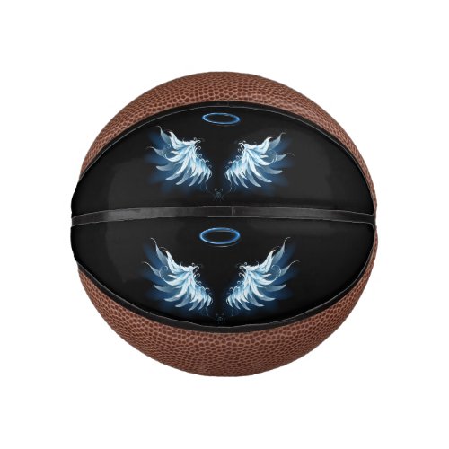 Blue Glowing Angel Wings on black background Mini Basketball