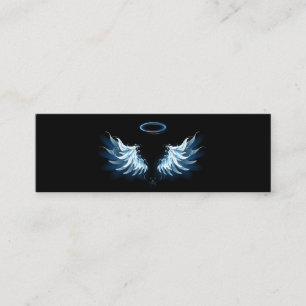 Blue Glowing Angel Wings on black background Mini Business Card