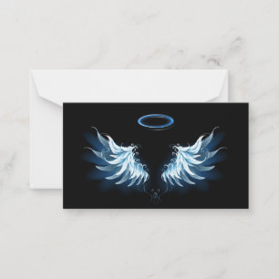 Blue Glowing Angel Wings on black background Note Card
