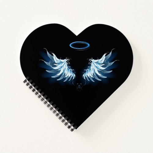Blue Glowing Angel Wings on black background Notebook
