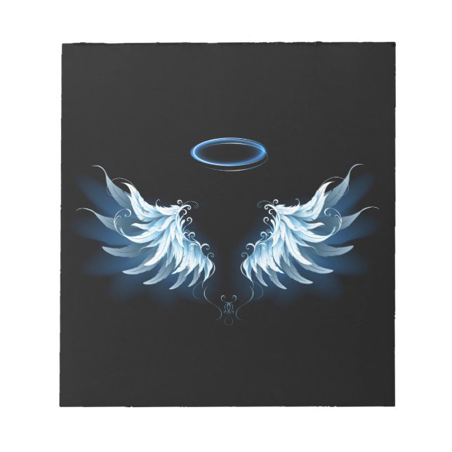 Blue Glowing Angel Wings on black background Notepad (Front)