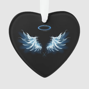 Blue Glowing Angel Wings on black background Ornament