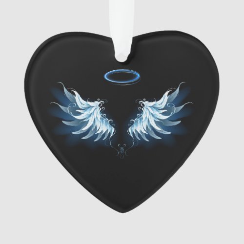 Blue Glowing Angel Wings on black background Ornament