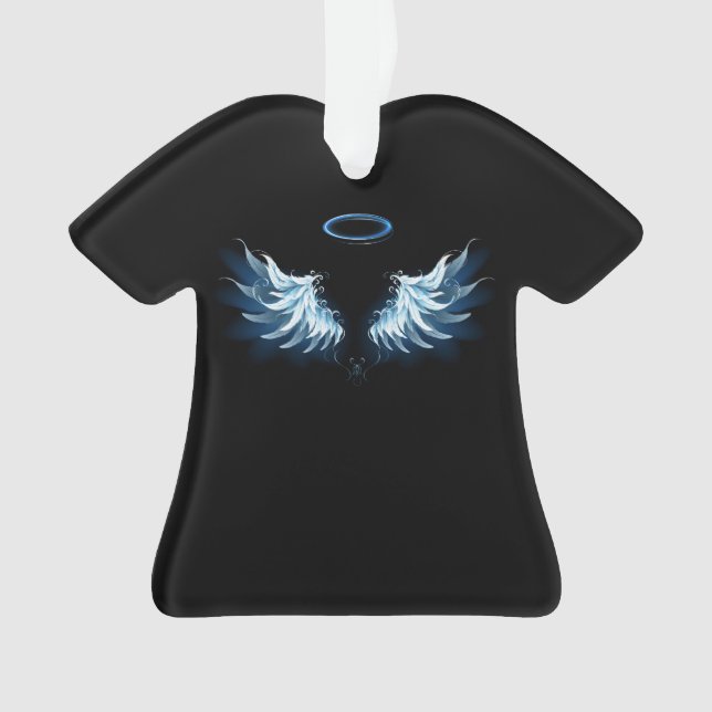Blue Glowing Angel Wings on black background Ornament (Front)