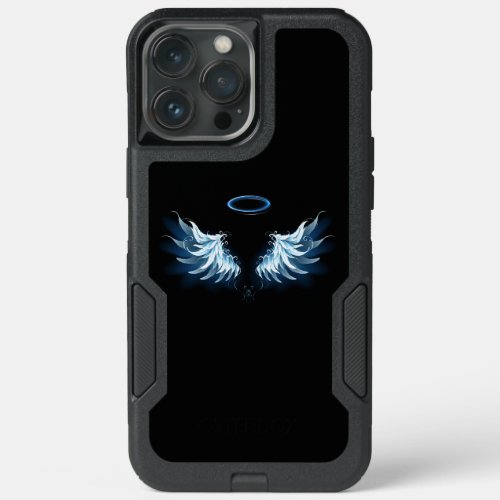 Blue Glowing Angel Wings on black background iPhone 13 Pro Max Case
