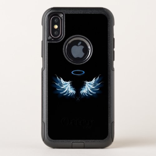 Blue Glowing Angel Wings on black background OtterBox Commuter iPhone X Case