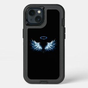 Blue Glowing Angel Wings on black background iPhone 13 Case
