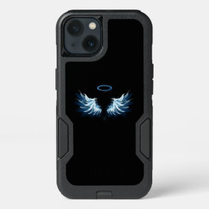 Blue Glowing Angel Wings on black background iPhone 13 Case
