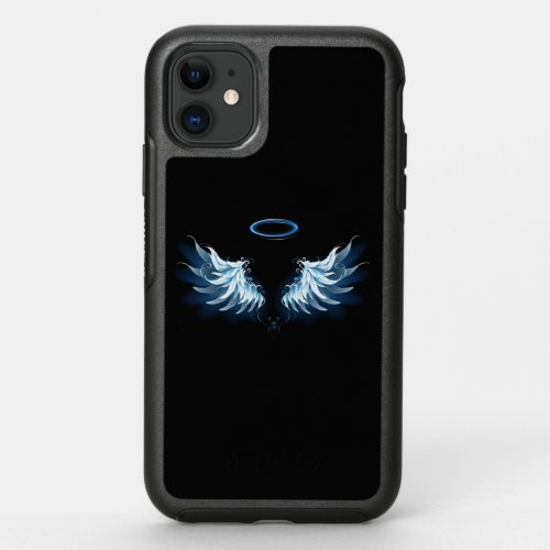 Blue Glowing Angel Wings on black background OtterBox Symmetry iPhone 11 Case