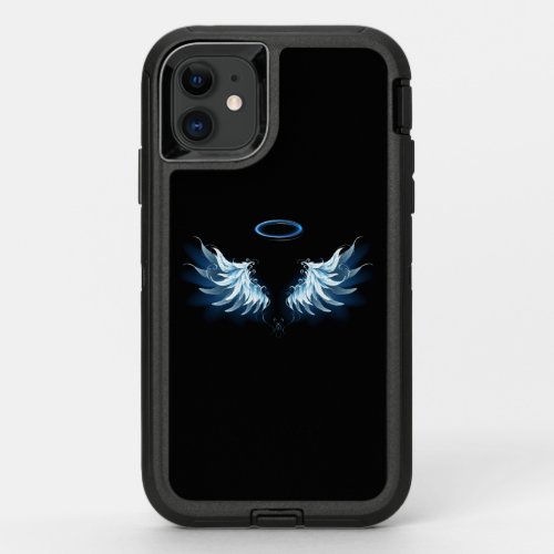 Blue Glowing Angel Wings on black background OtterBox Defender iPhone 11 Case