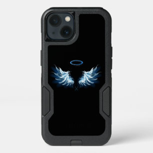 Blue Glowing Angel Wings on black background iPhone 13 Case