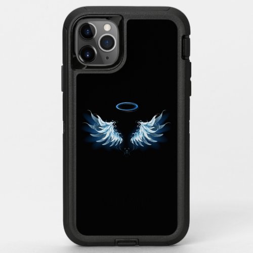 Blue Glowing Angel Wings on black background OtterBox Defender iPhone 11 Pro Max Case