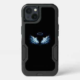 Blue Glowing Angel Wings on black background iPhone 13 Case