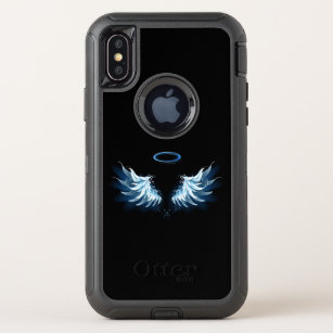 Blue Glowing Angel Wings on black background OtterBox Defender iPhone X Case