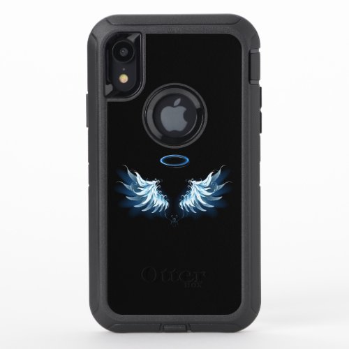 Blue Glowing Angel Wings on black background OtterBox Defender iPhone XR Case