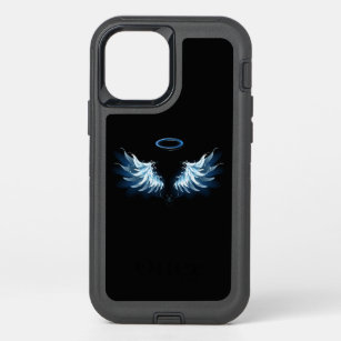 Blue Glowing Angel Wings on black background OtterBox Defender iPhone 12 Pro Case