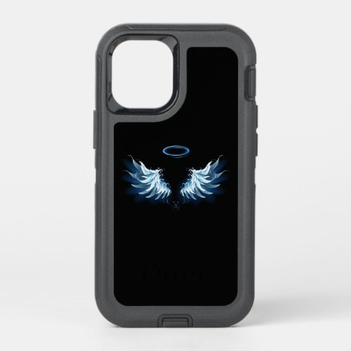 Blue Glowing Angel Wings on black background OtterBox Defender iPhone 12 Mini Case